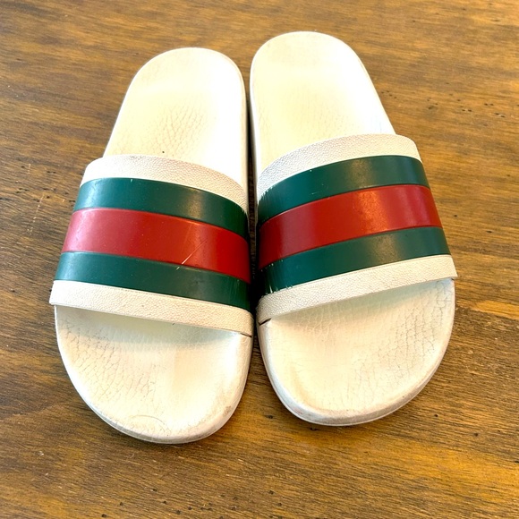 Gucci Web accent rubber slides white red green women size 9 - Picture 1 of 12